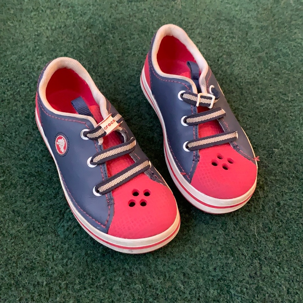 Boys red/navy crocs size 13